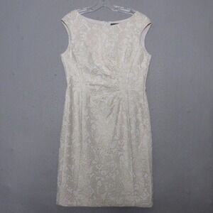 Lauren Ralph Lauren Dress 12 Gold Brocade Ruche Sheath Wedding Cocktail Timeless
